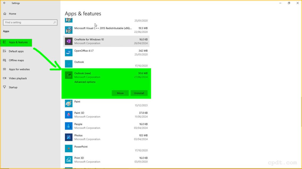 Uninstall Outlook (new) 